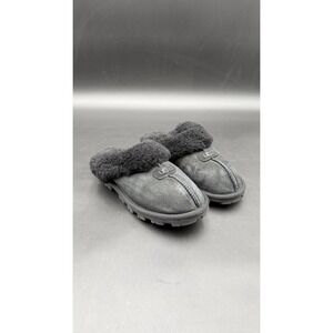 UGG Coquette Slippers Black Shearling Suede Slip On Mule Womens 8 Rubber‎ Sole